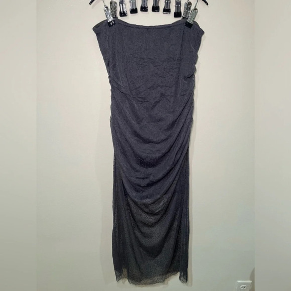 Anthropologie L Gray Sheer Mesh Strapless Dress size small - Picture 2 of 8